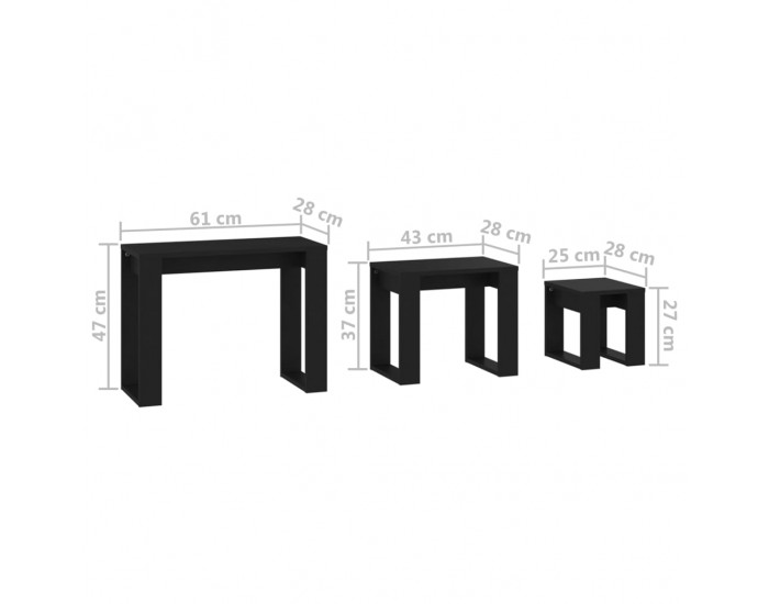Sonata H Стифиращи маси, 3 бр, черни, инженерно дърво