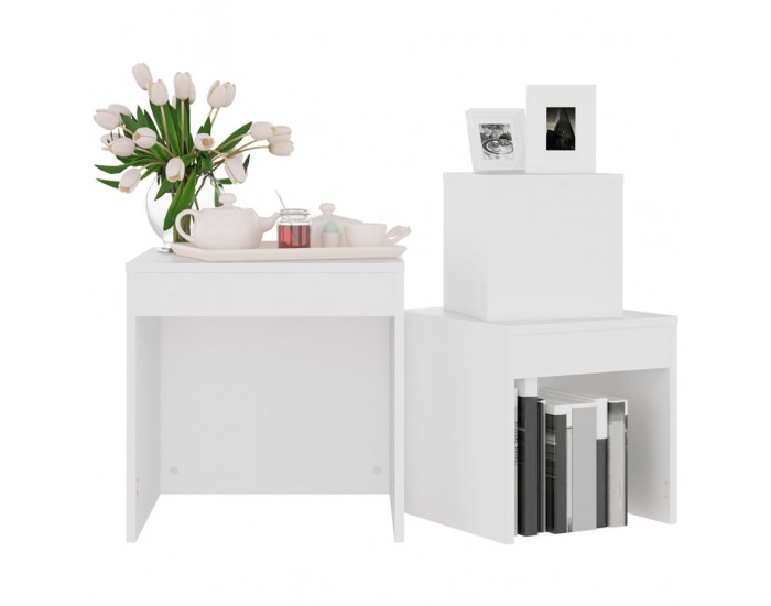 Sonata H Стифиращи маси, 3 бр, бели, инженерно дърво