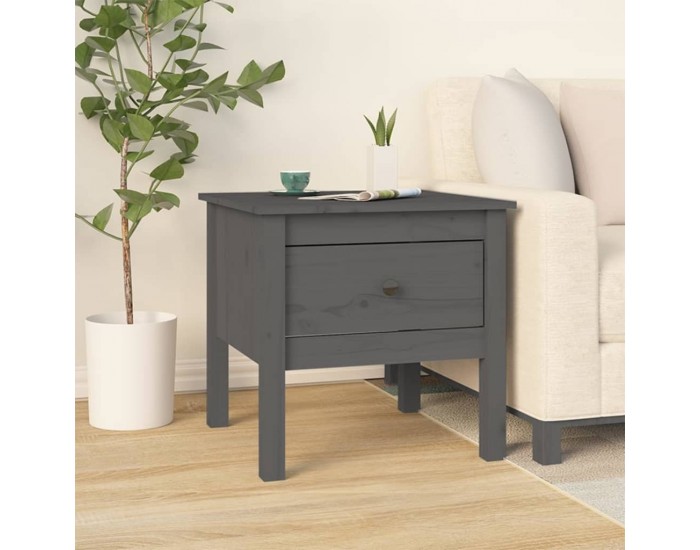 Sonata H Странична масичка, сива, 50x50x49 см, борово дърво масив