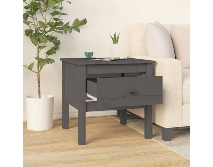 Sonata H Странична масичка, сива, 50x50x49 см, борово дърво масив