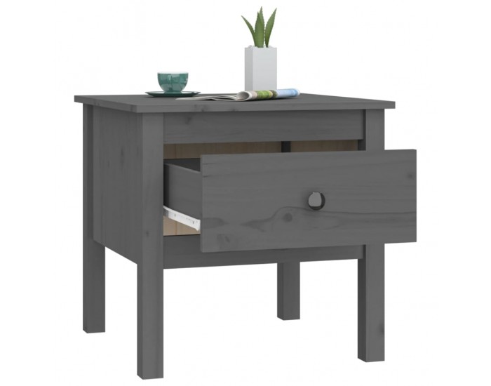 Sonata H Странична масичка, сива, 50x50x49 см, борово дърво масив