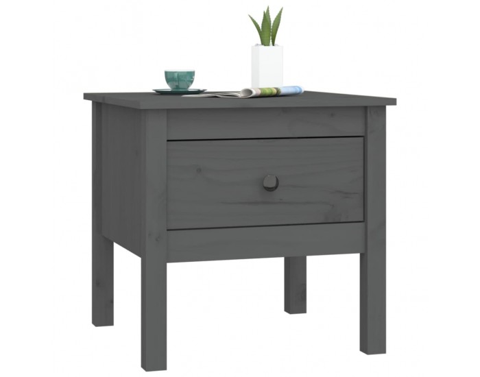 Sonata H Странична масичка, сива, 50x50x49 см, борово дърво масив