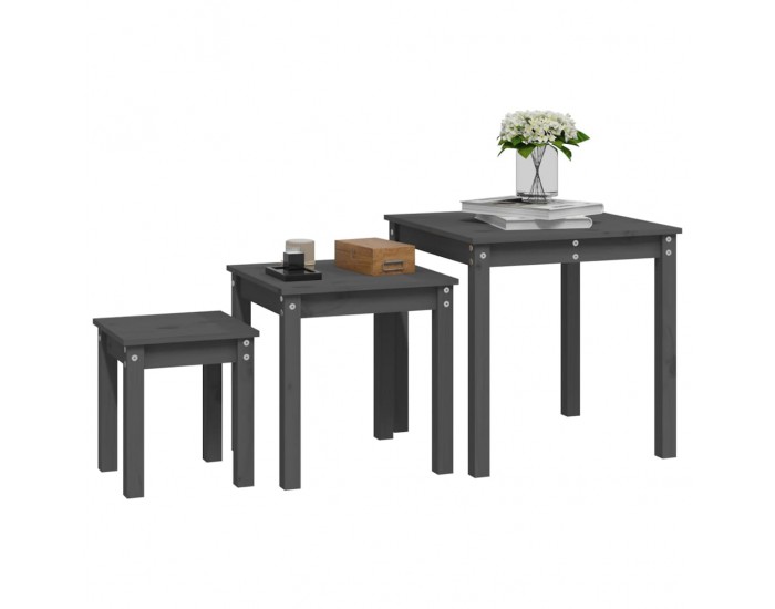 Sonata H Стифиращи маси, 3 бр, сиви, бор масив