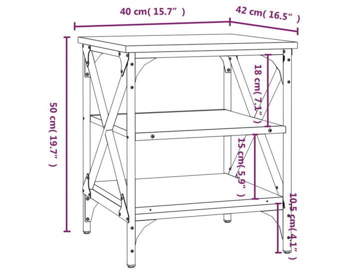 Sonata H Странични маси, 2 бр, сив сонома, 40x42x50 см, инженерно дърво