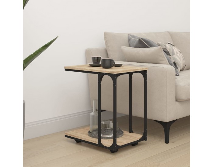 Sonata H Странична маса с колела дъб сонома 50x35x55,5см инженерно дърво