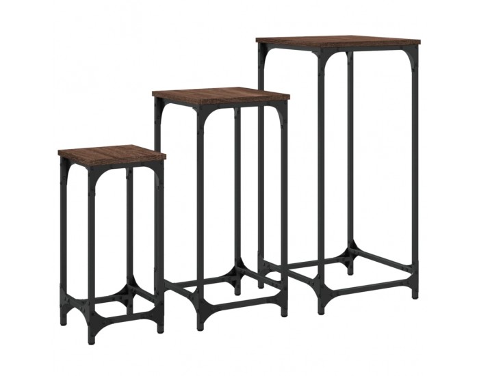 Sonata H Стифиращи странични маси, 3 бр, кафяв дъб, инженерно дърво