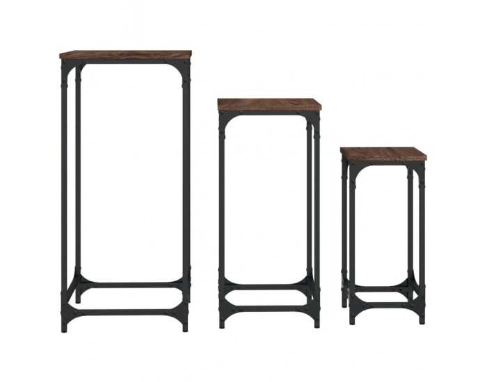 Sonata H Стифиращи странични маси, 3 бр, кафяв дъб, инженерно дърво