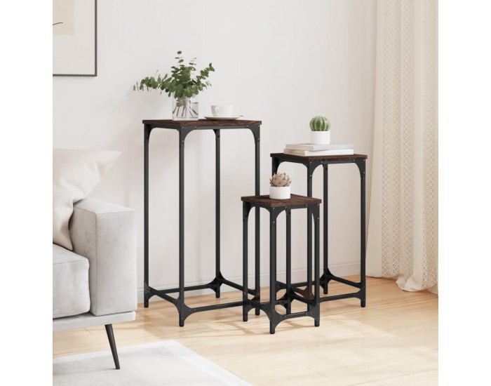 Sonata H Стифиращи странични маси, 3 бр, кафяв дъб, инженерно дърво