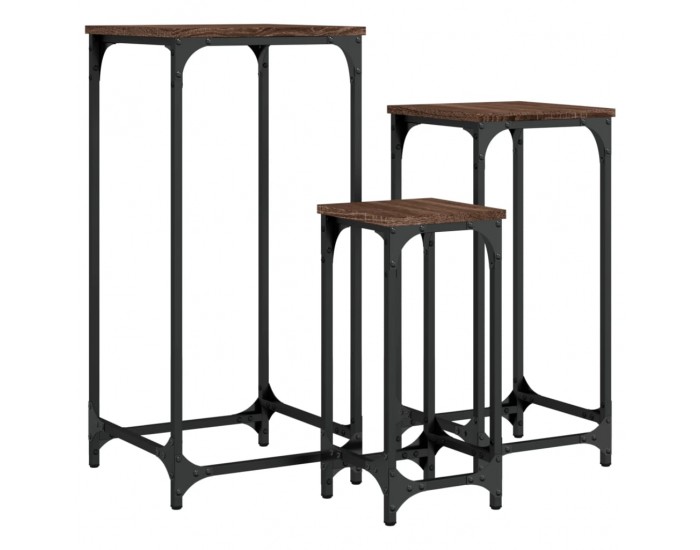 Sonata H Стифиращи странични маси, 3 бр, кафяв дъб, инженерно дърво