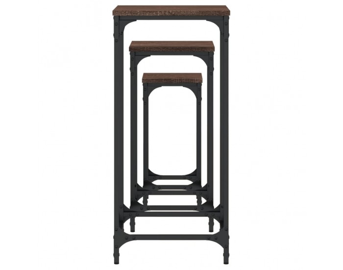 Sonata H Стифиращи странични маси, 3 бр, кафяв дъб, инженерно дърво