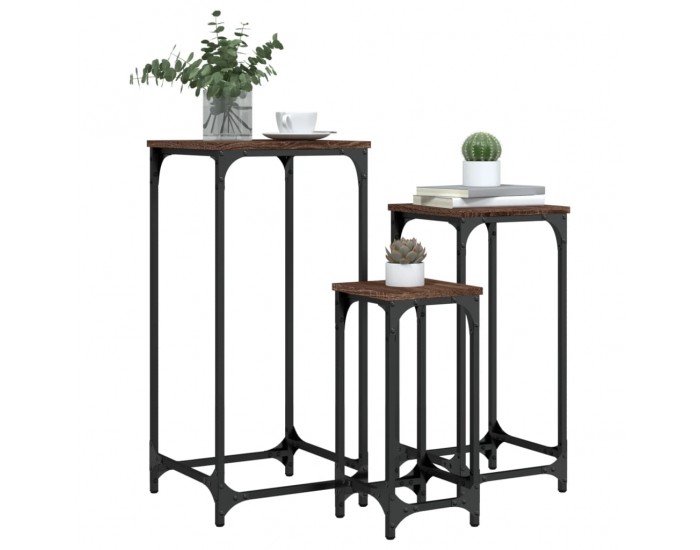 Sonata H Стифиращи странични маси, 3 бр, кафяв дъб, инженерно дърво