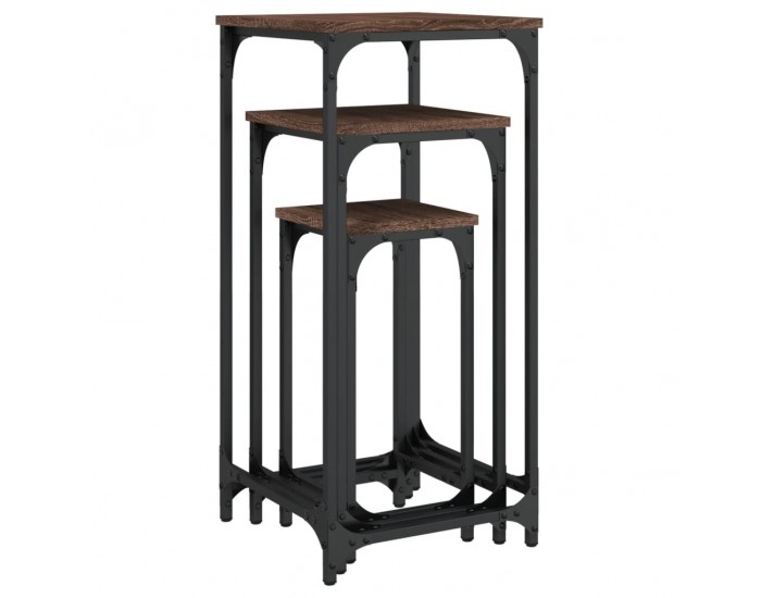 Sonata H Стифиращи странични маси, 3 бр, кафяв дъб, инженерно дърво