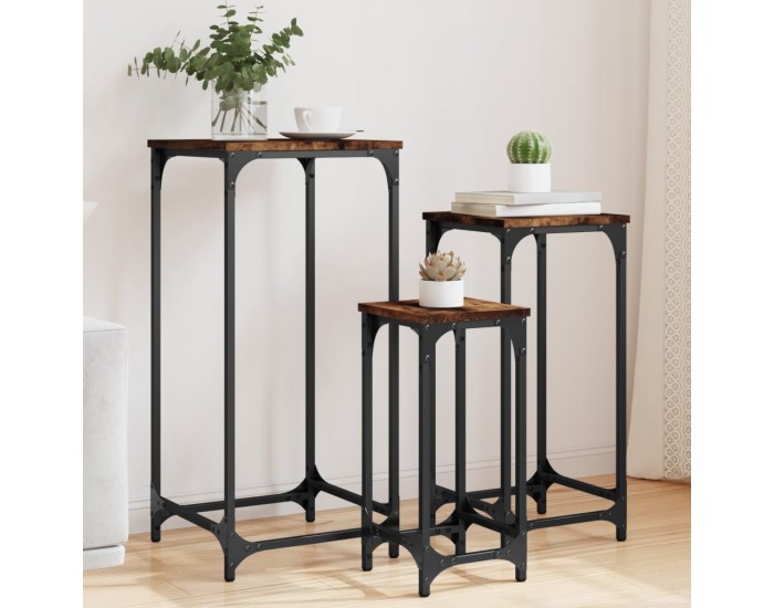 Sonata H Стифиращи странични маси, 3 бр, опушен дъб, инженерно дърво