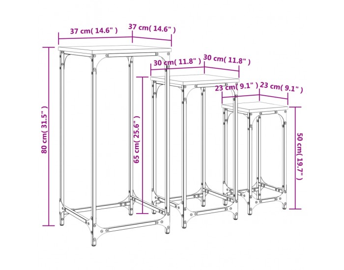 Sonata H Стифиращи странични маси, 3 бр, опушен дъб, инженерно дърво