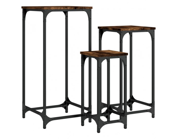 Sonata H Стифиращи странични маси, 3 бр, опушен дъб, инженерно дърво