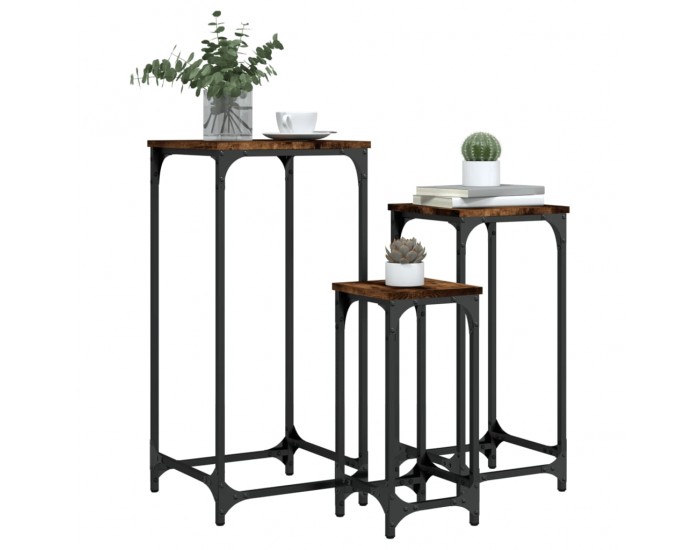 Sonata H Стифиращи странични маси, 3 бр, опушен дъб, инженерно дърво