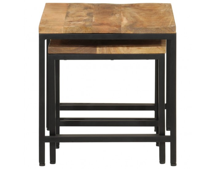 Sonata H Стифиращи маси за кафе, 3 бр, дърво груб манго масив и желязо