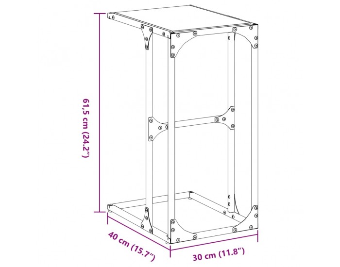 Sonata H Помощна маса с черно стъкло 40x30x61,5 см стомана