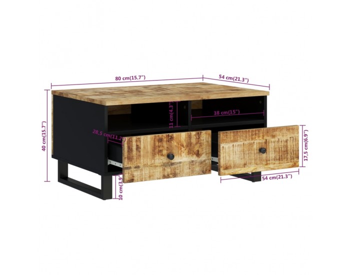 Sonata H Маса за кафе, 80x54x40 см, манго масив и инженерно дърво