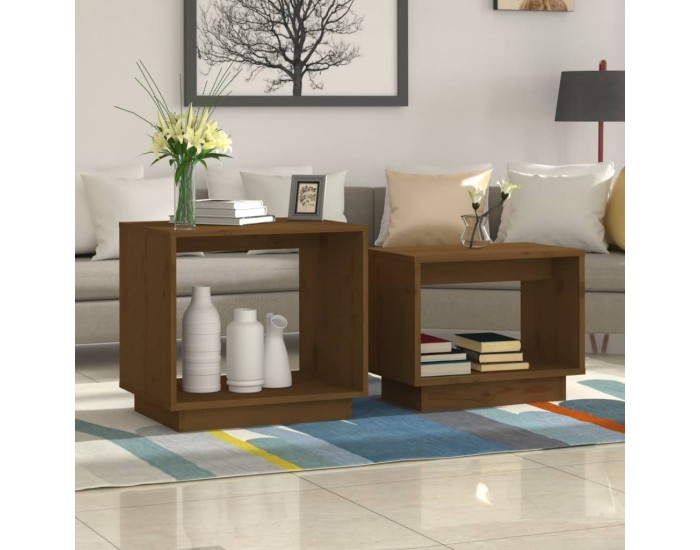 Sonata H Стифиращи масички за кафе, 2 бр, меденокафяви, бор масив