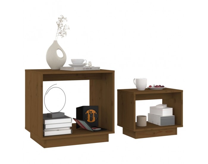 Sonata H Стифиращи масички за кафе, 2 бр, меденокафяви, бор масив