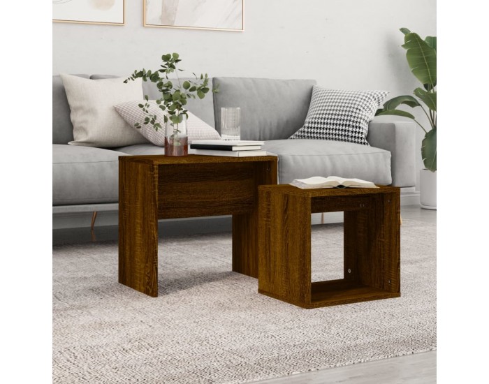 Sonata H Стифиращи кафе маси, 2 бр, кафяв дъб, инженерно дърво