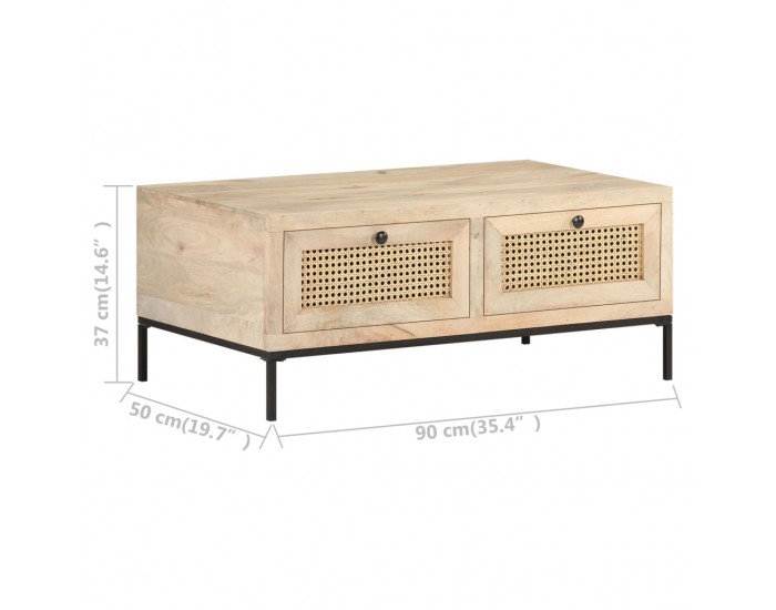 Sonata H Кафе маса, 90x50x37 cм, мангово дърво масив и тръстика