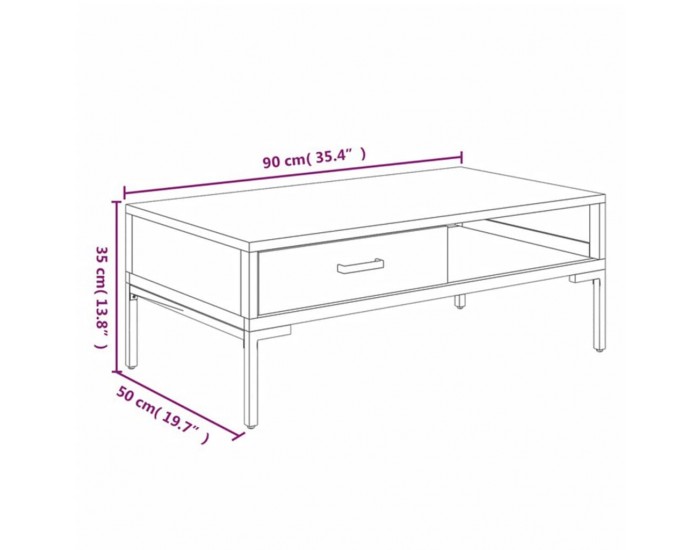 Sonata H Маса за кафе, черна, 90x50x35 см, борово дърво масив