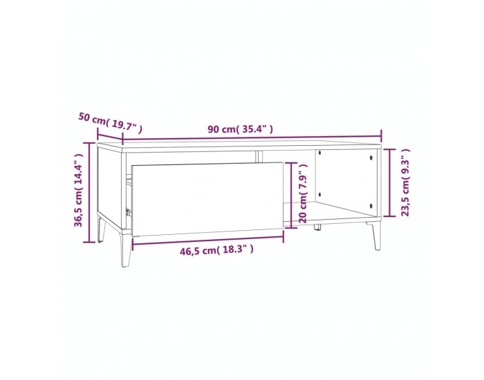 Sonata H Маса за кафе, бетонно сива, 90x50x36,5 см, инженерно дърво