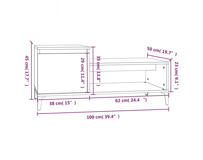 Sonata H Кафе маса, кафяв дъб, 100x50x45 см, инженерно дърво