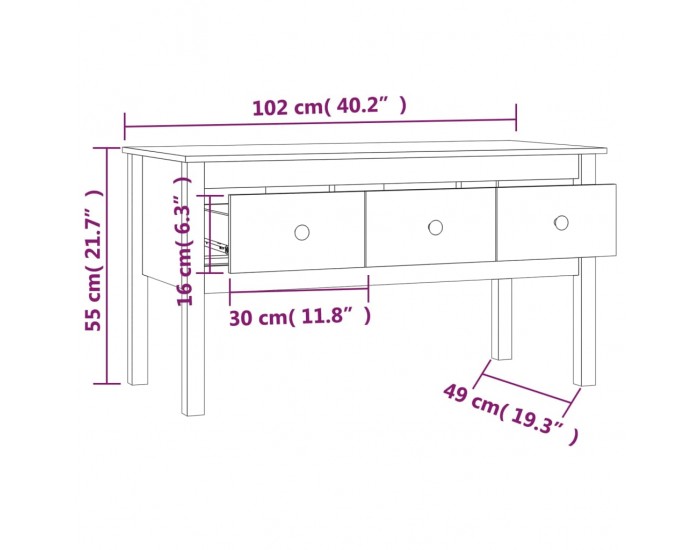 Sonata H Кафе маса, Сиво, 102x49x55 см, борово дърво масив
