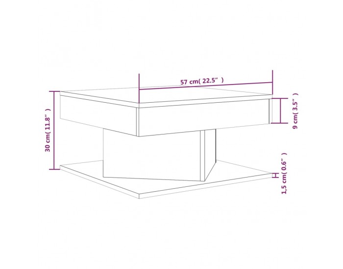 Sonata H Маса за кафе, опушен дъб, 57x57x30 см, инженерно дърво
