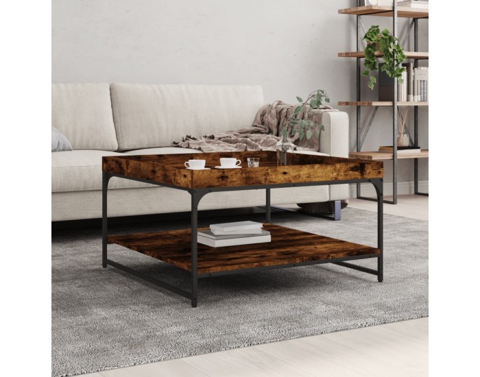 Sonata H Маса за кафе, опушен дъб, 80x80x45 см, инженерно дърво и желязо