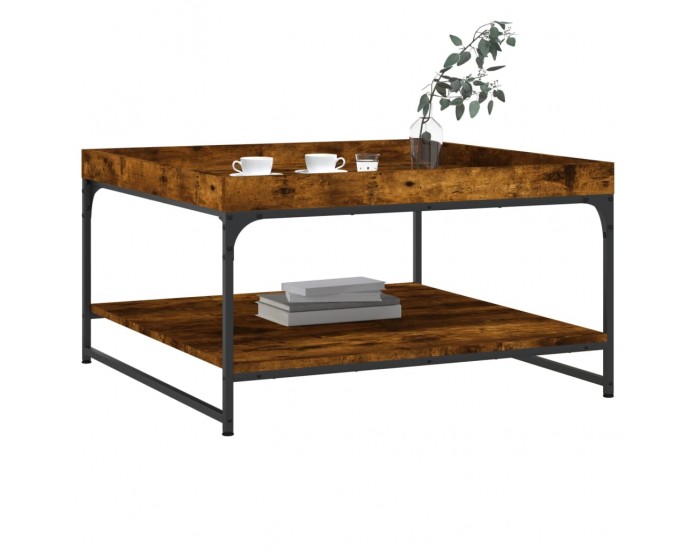 Sonata H Маса за кафе, опушен дъб, 80x80x45 см, инженерно дърво и желязо