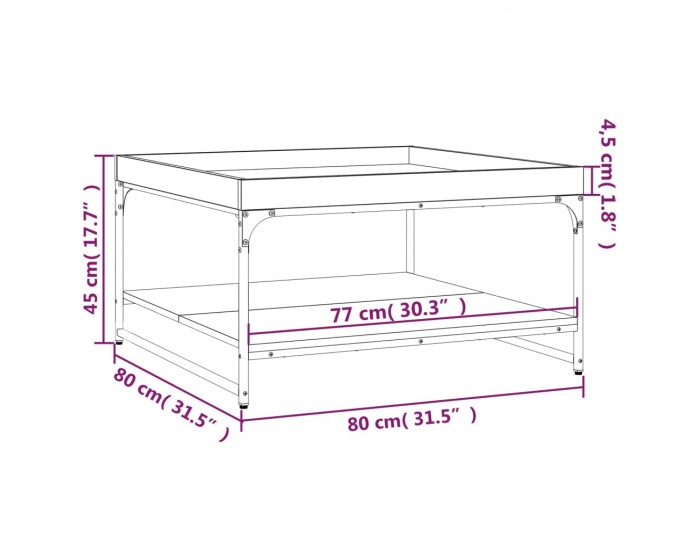 Sonata H Маса за кафе, опушен дъб, 80x80x45 см, инженерно дърво и желязо