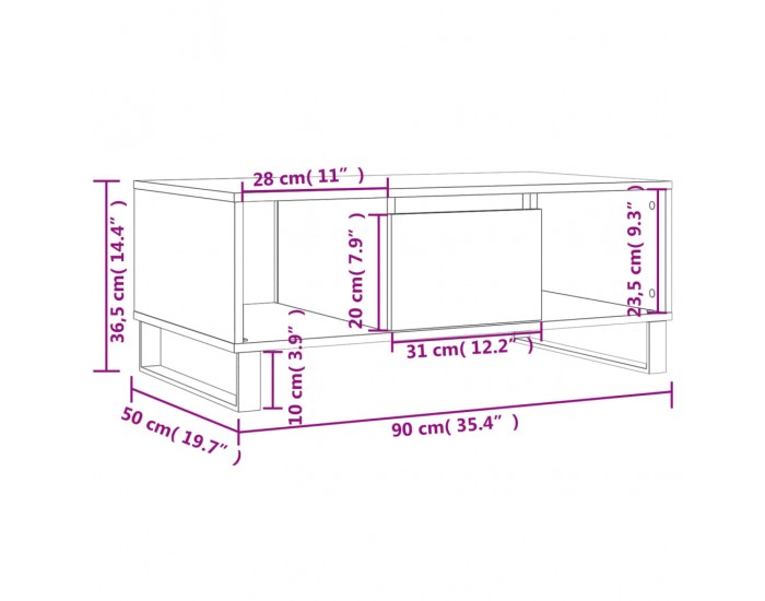 Sonata H Кафе маса, черна, 90x50x36,5 см, инженерно дърво