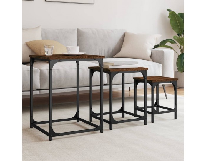 Sonata H Стифиращи кафе маси, 3 бр, кафяв дъб, инженерно дърво