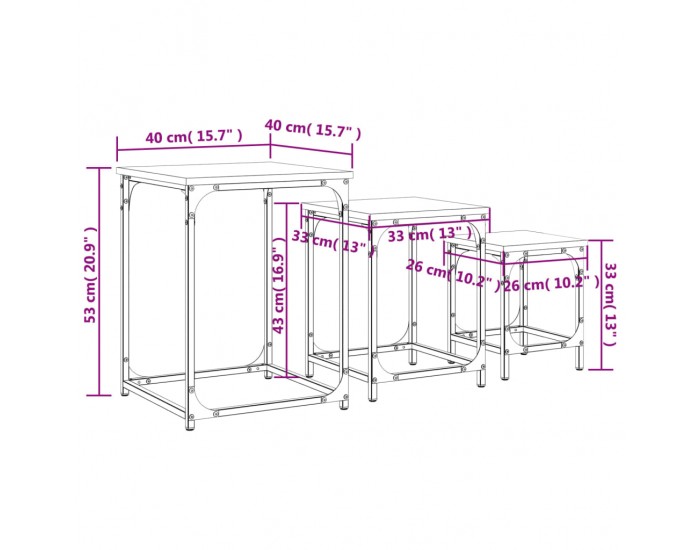 Sonata H Стифиращи кафе маси, 3 бр, кафяв дъб, инженерно дърво