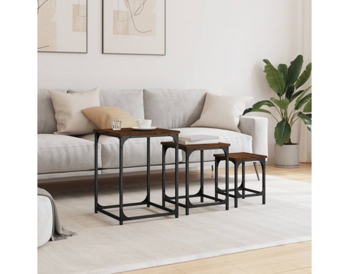 Sonata H Стифиращи кафе маси, 3 бр, кафяв дъб, инженерно дърво