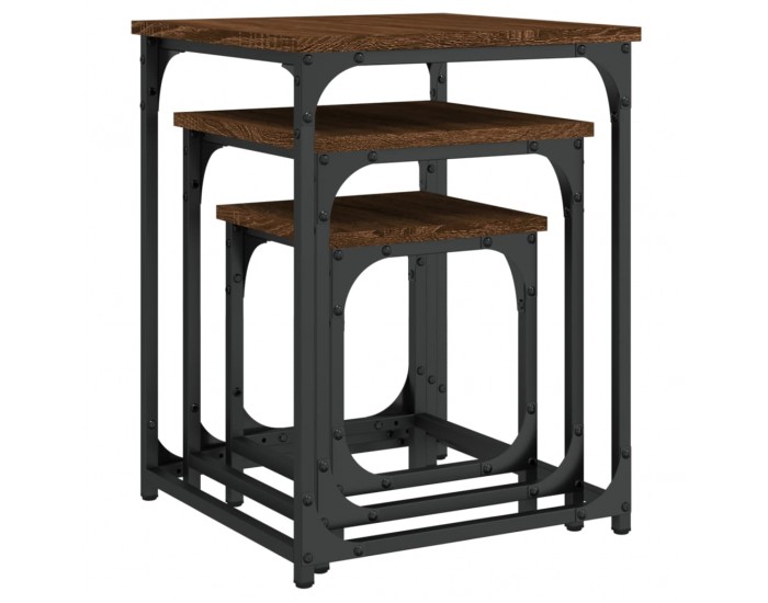 Sonata H Стифиращи кафе маси, 3 бр, кафяв дъб, инженерно дърво