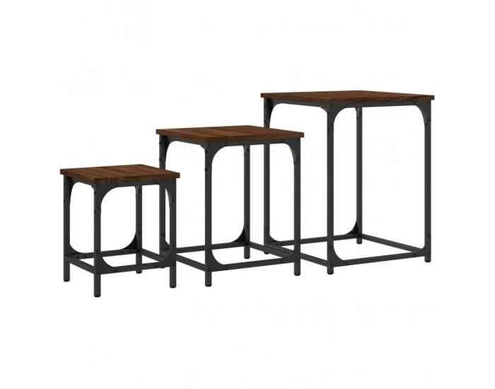 Sonata H Стифиращи кафе маси, 3 бр, кафяв дъб, инженерно дърво