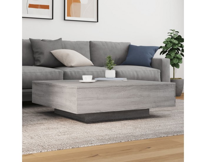 Sonata H Маса за кафе с LED осветление, сив сонома, 100x100x31 см