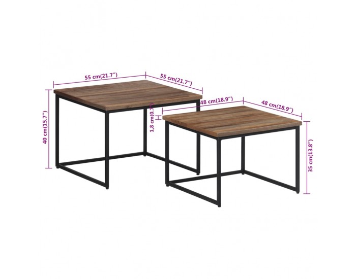 Sonata H Стифиращи масички за кафе, 2 бр, тиково дърво масив