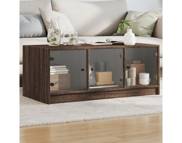 Sonata H Маса за кафе със стъклени врати, кафяв дъб, 102x50x42 см