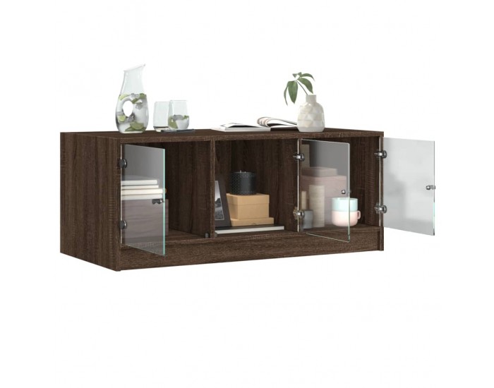 Sonata H Маса за кафе със стъклени врати, кафяв дъб, 102x50x42 см