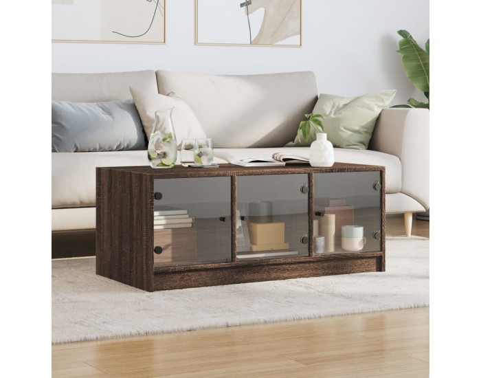 Sonata H Маса за кафе със стъклени врати, кафяв дъб, 102x50x42 см