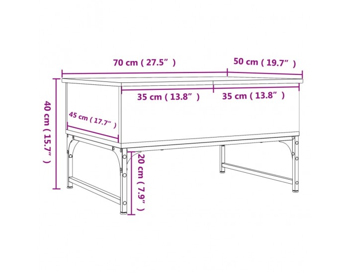Sonata H Кафе маса, сив сонома, 70x50x40 см, инженерно дърво и метал
