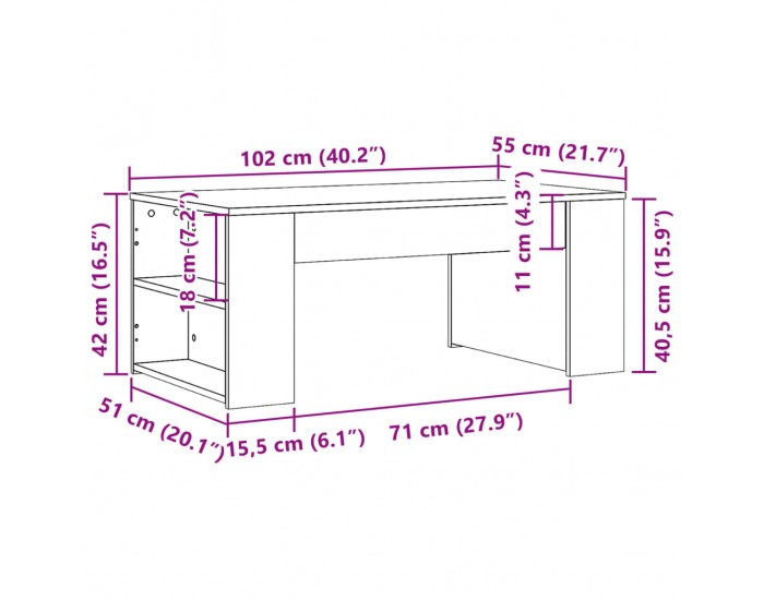 Sonata H Маса за кафе, бетонно сива, 102x55x42 см, инженерно дърво