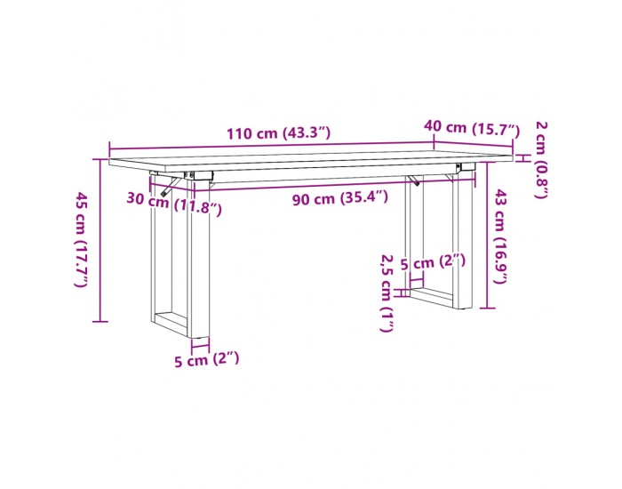 Sonata H Кафе маса О-образна рамка 110x40x45 см бор масив и чугун