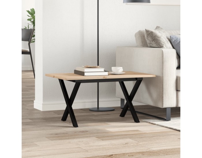 Sonata H Кафе маса X-образна рамка 80x50x40 см бор масив и чугун